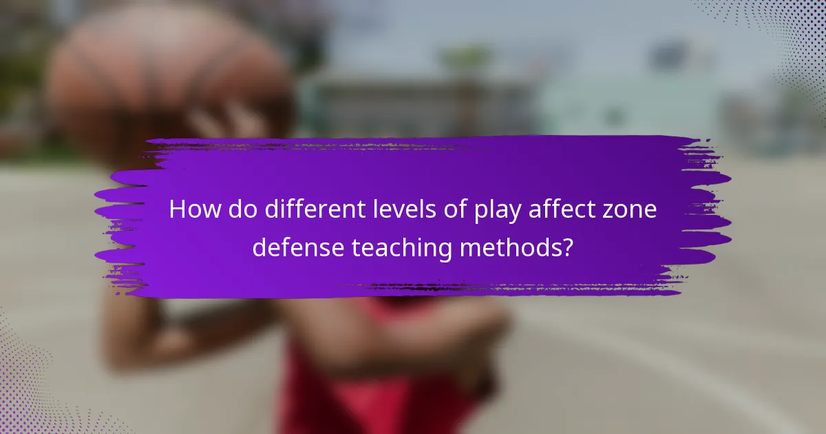 How do different levels of play affect zone defense teaching methods?